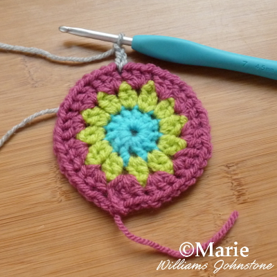 Crocheted round in three different colors