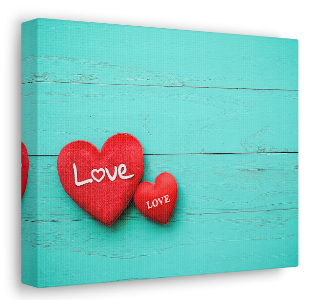 Valentine Canvas Gallery Wrap With Love Hearts on Wooden Cyan Background Concept Valentine Day