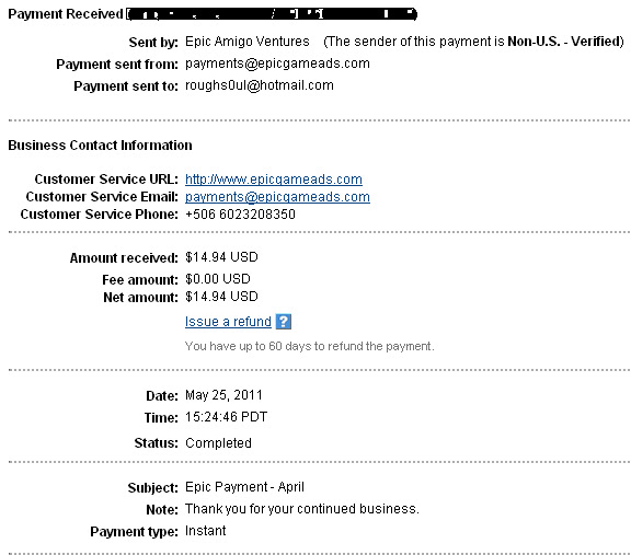 Epic Games payment Proof