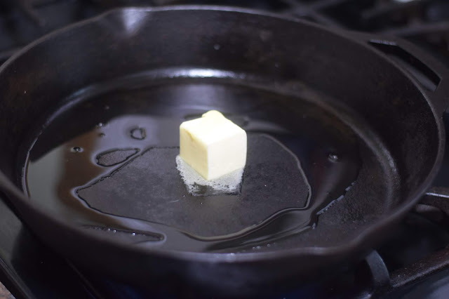 Butter and oil in a cast Iron skillet.