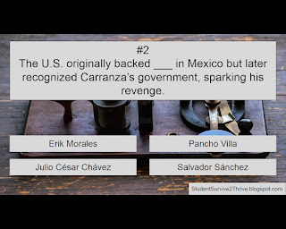 The U.S. originally backed ___ in Mexico but later recognized Carranza’s government, sparking his revenge. Answer choices include: Erik Morales, Pancho Villa, Julio César Chávez, Salvador Sánchez