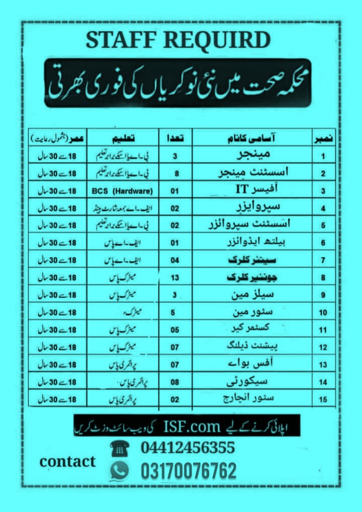 محکمہ صحت میں نئی نوکریاں کی فوری