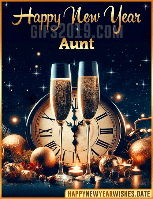 Champagne glass clock Happy New Year gif for Aunt