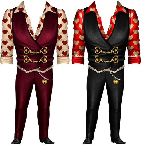 Majesty of Hearts Outfit in Burgundy, Black - Male