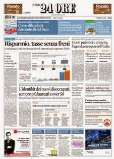 Il Sole 24 Ore del 4 Marzo 2013 | ISSN 0391-786X | PDF HQ | Quotidiano | Economia | Finanza | Politica
Il Sole 24 Ore è il quotidiano economico più venduto tra quelli pubblicati in Italia e il terzo giornale d'informazione più venduto nel paese dopo il Corriere della Sera e La Repubblica.
La testata nacque il 9 novembre 1965 dalla fusione di due quotidiani: Il Sole, fondato nel 1865, e 24 Ore, nato nel 1946.