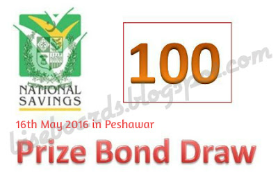 Prize Bond Draw List Rs. 100 on 16th May 2016 in Peshawar