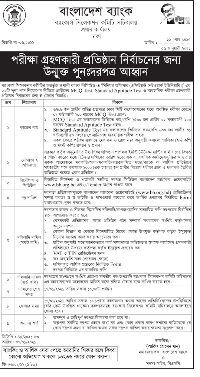 বাংলাদেশ ব্যাংক নিয়োগ সংক্রান্ত নোটিশ প্রকাশ