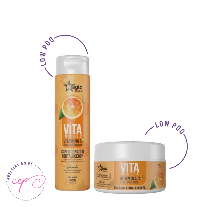 Condicionador e Máscara Vita Magic Vitamina C + Ácido Hialurônico - Magic Color (Low Poo)