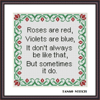 Roses are red vintage funny quote cross stitch pattern