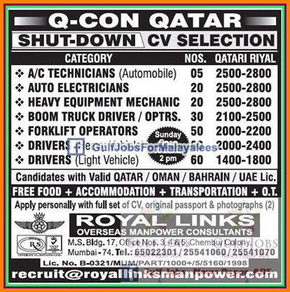QCON Qatar Shut Down Jobs - Free Food & Accommodation ,OT