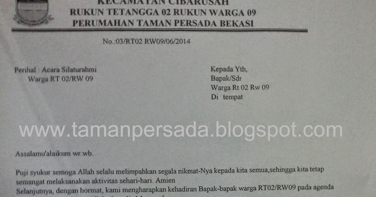 Surat Undangan Rencana Acara Silaturahmi Warga Rt02 Rw09