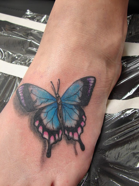 3D betterfly tattoo on the foot