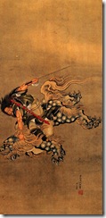 Hokusai_Shoki_riding_a_shishi_lion