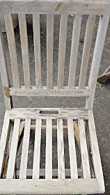 after step 2 for redoing teak wood chair, shows freshly scrubbed teak wood before applying teak wood oil