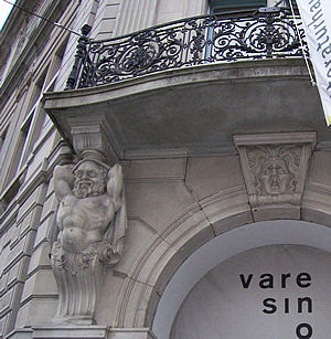 Balcony with wrought iron balustrade.