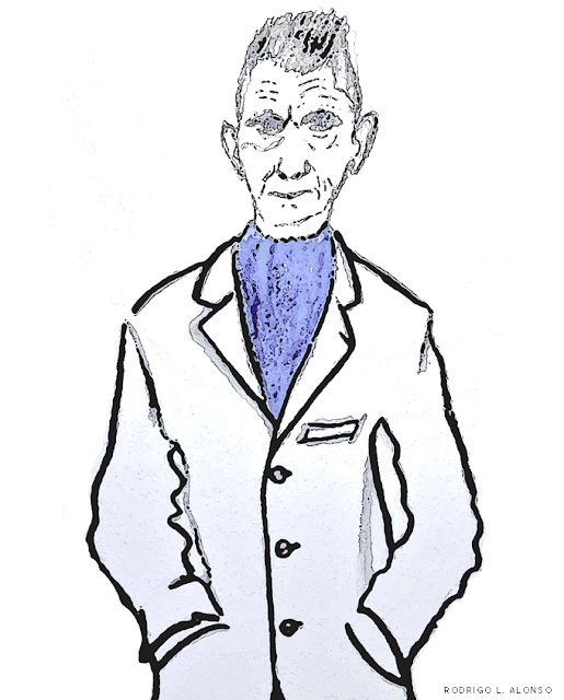 Retrato del escritor Samuel Beckett, Ilustración de Rodrigo L. Alonso.