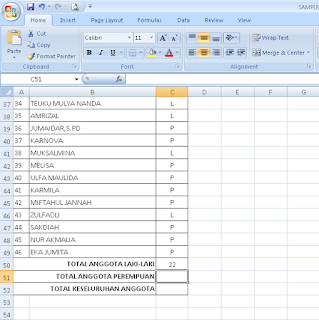 Tutorial Office - Cara Menghitung Jumlah Data Berjenis Kelamin Laki-laki atau Perempuan Dalam Tabel Microsoft Office Excel - Langkah 5