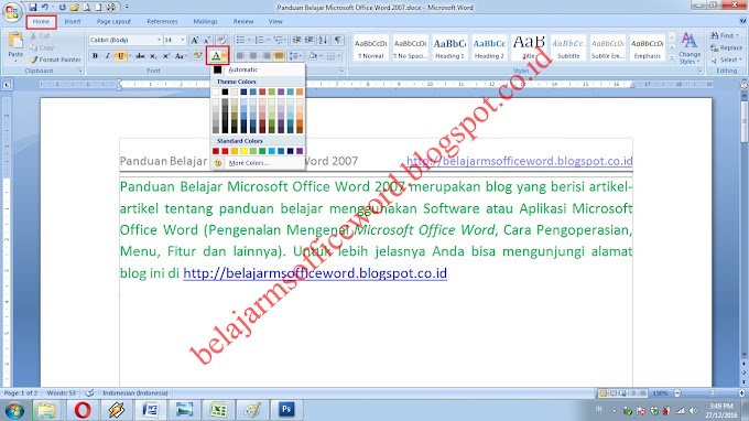 CARA MERUBAH WARNA TEKS PADA MICRSOFT OFFICE WORD 2007