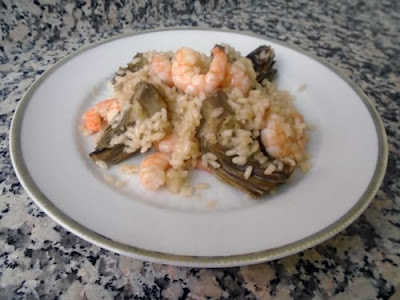 Risotto de alcachofas y langostinos