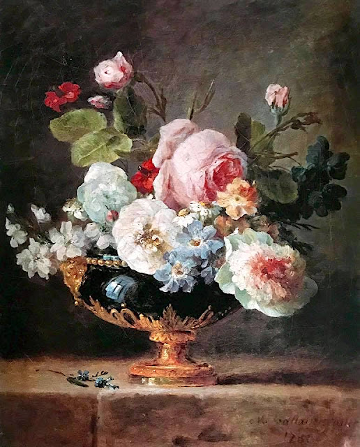 Anne Vallayer-Coster (1744 -1818) Fleurs dans un vase de porcelaine bleue, 1780 Huile sur toile. Collection particulière.