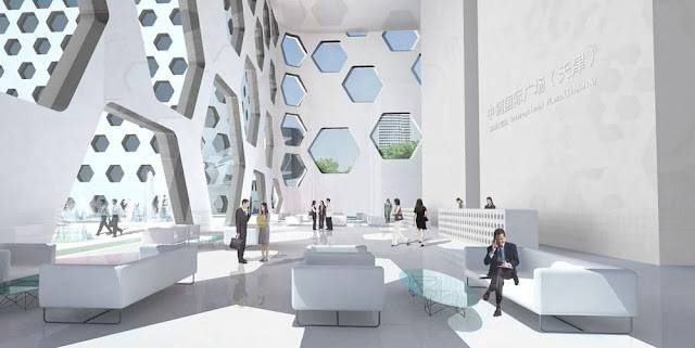 Picture of bright office tower lobby