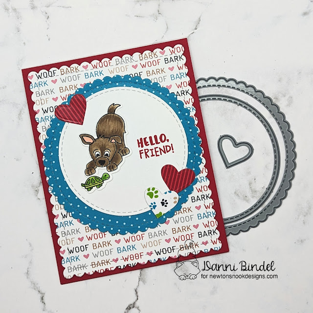 Hello Friend by Danni features Puppy Friends, Circle Frames, A Dog's Life, and Frames & Flags by Newton's Nook Designs; #inkypaws, #newtonsnook, #puppycards, #friendshipcards, #friendcards, #dogcards, #cardmaking, #cardchallenge