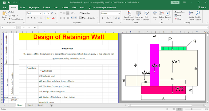 Design of Retaining Wall Calculation in Excel Spreadsheet