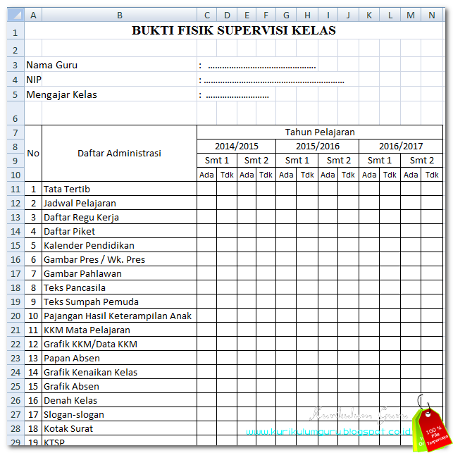 Download Bukti Fisik Supervisi Kelas Terbaru 2016/2017 