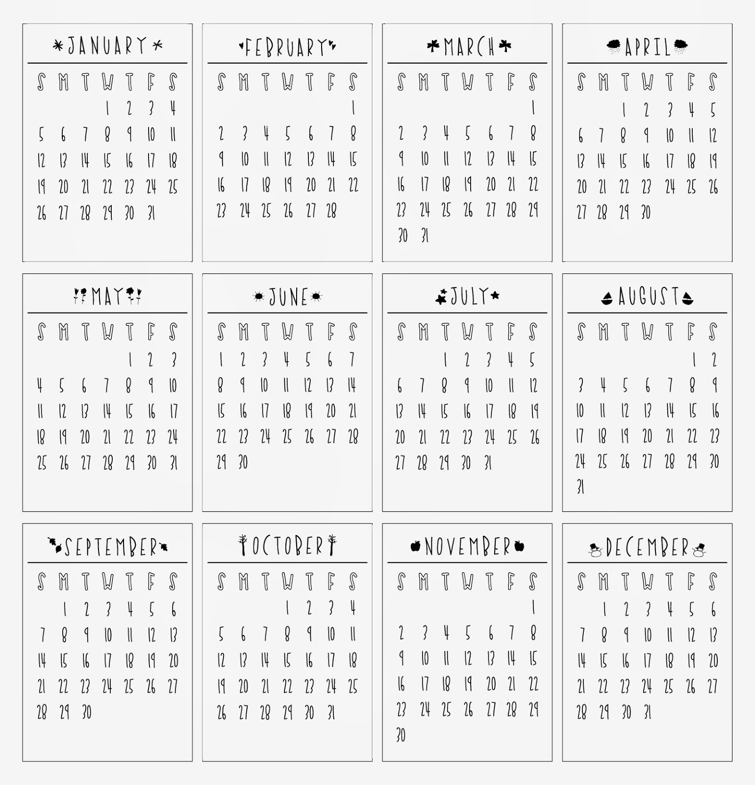 Fontaholic FREEBIE FRIDAY 2014 Mini Calendar