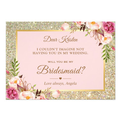  Gold Glitter Pink Floral Will You Be My Bridesmaid Invitation