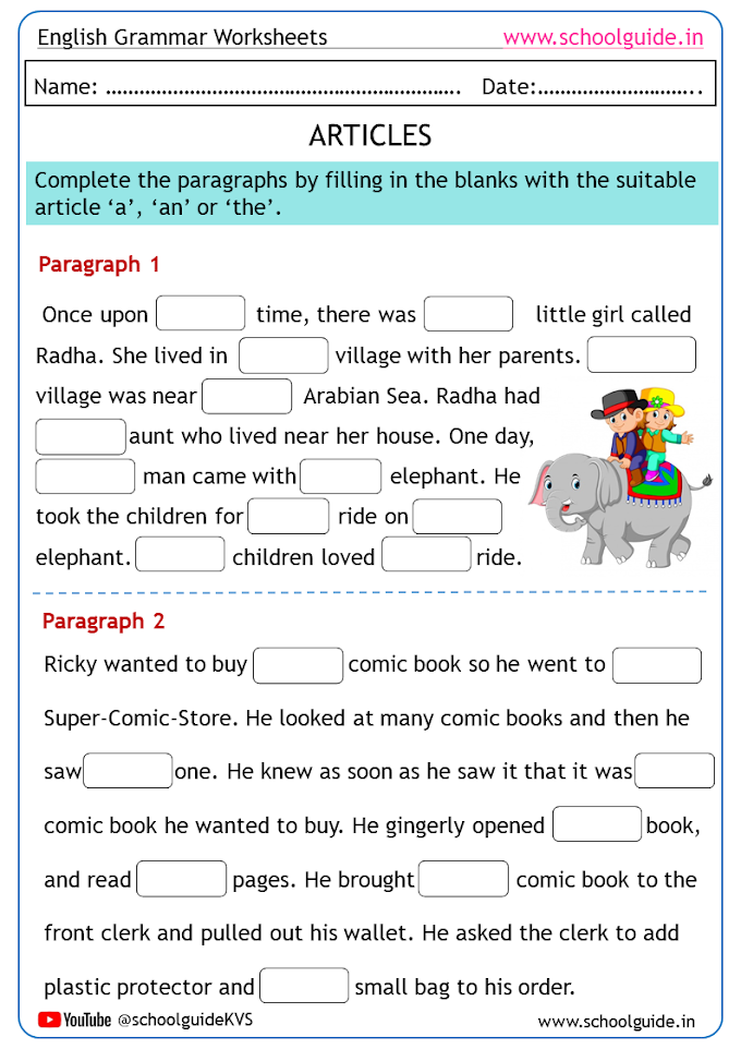 Articles Worksheets