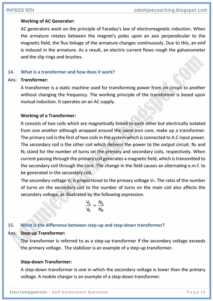 electromagnetism-self-assessment-questions-physics-10th