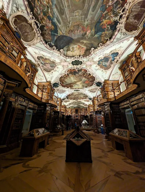 The richly decorated library of the Abbey of St. Gall in St. Gallen, Switzerland