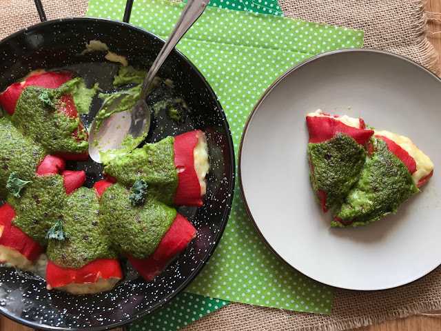 pimientos rellenos de calamar y langostinos con alioli gratinado receta