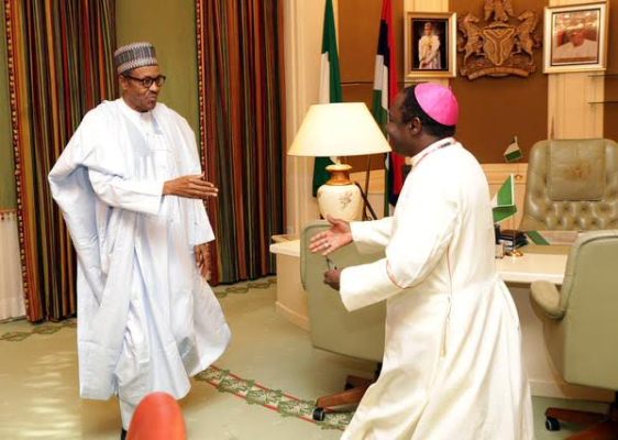  Buhari meeting Reverend Mathew Kukah at aso rock.