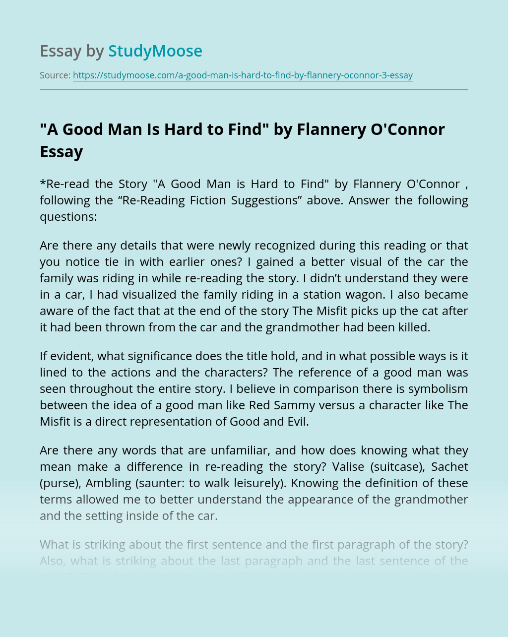 A Good Man Is Hard To Find Essay | blogger.com a good man is hard to find essays