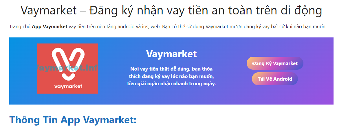 Vaymarket apk ứng dụng cho vay