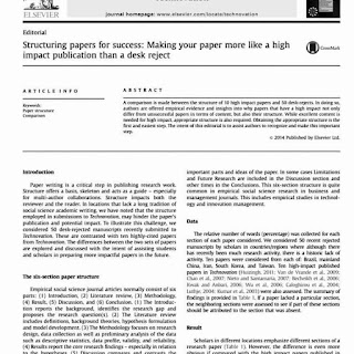Structuring papers for success: Making your paper more like a high impact publication than a desk reject