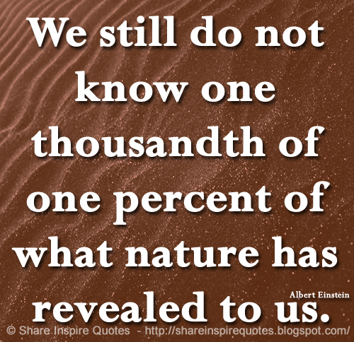 We still do not know one thousandth of one percent of what nature has revealed to us. ~Albert Einstein