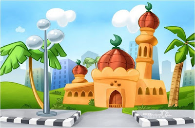 Gambar kartun masjid berwarna