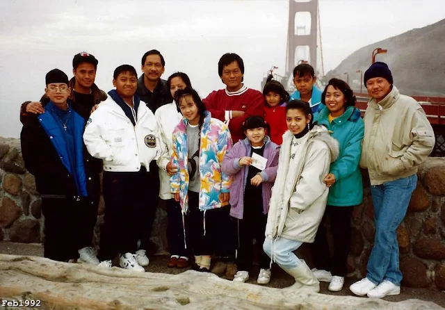 1992: Perseveranda family. Posing in front of the Golden Gate Bridge after picking up Tito Nelson & family from San Francisco Intl Airport.