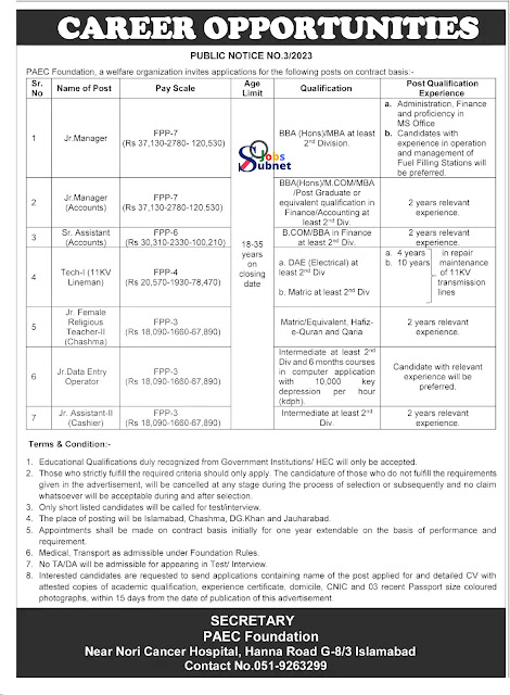 PAEC Jobs 2023 Pakistan Atomic Energy Commission Foundation