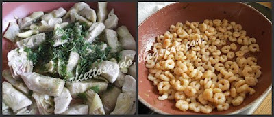 Pasta fusilli carciofi e gamberetti