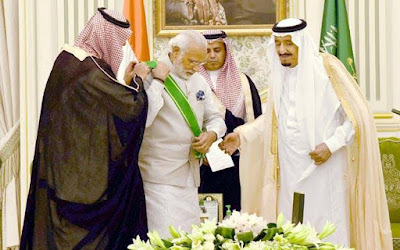 In April 2016, PM Modi was conferred Saudi Arabia's highest civilian honour- the King Abdulaziz Sash by King Salman bin Abdulaziz.