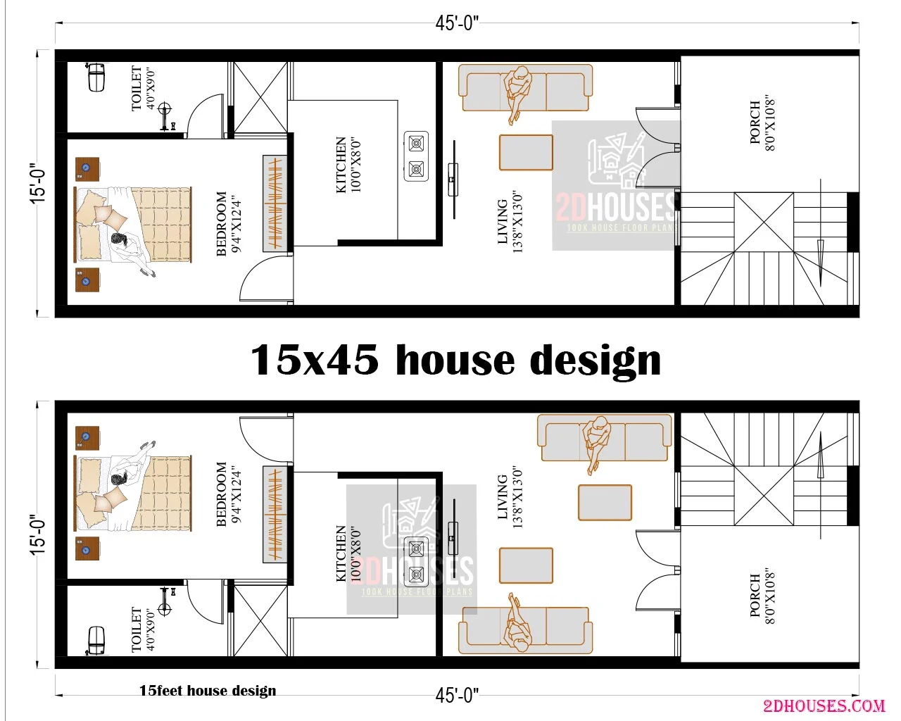 affordable 675 sqft 15x45 east-facing house