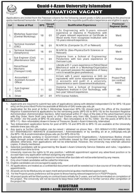 Latest Jobs at Quid e Azam University August 2021