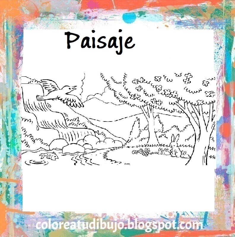 Paisaje con ave para colorear