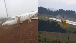 Avião particular da Cimed sai da pista ao pousar no Rio Grande do Sul; veja vídeo
