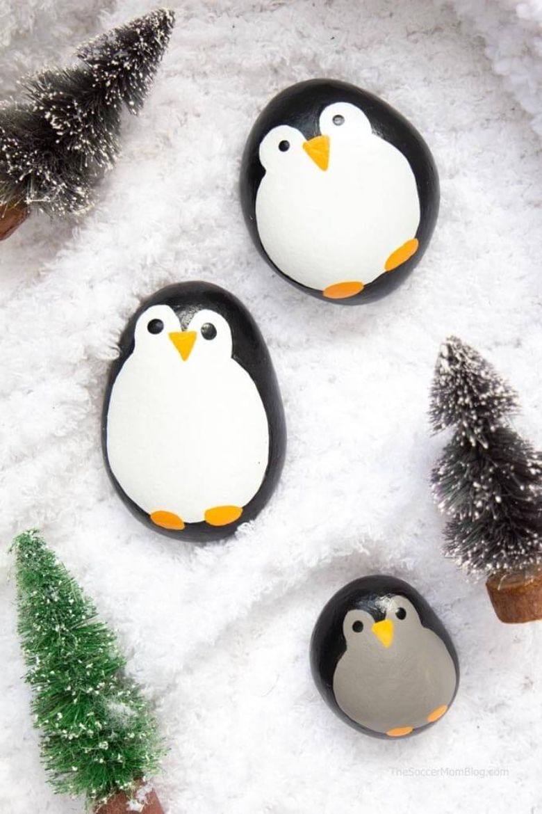 painted rocks penguin craft