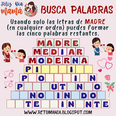 Retos matemáticos, Desafíos matemáticos, Problemas matemáticos, Gimnasia matemática, Gimnasia cerebral, Pasatiempos, Retos virales, Día de mamá, Día de las madres, Día de la madre, Buscapalabras, Palabra Oculta, Descubre las Palabras, Juego de letras, Juego de Palabras